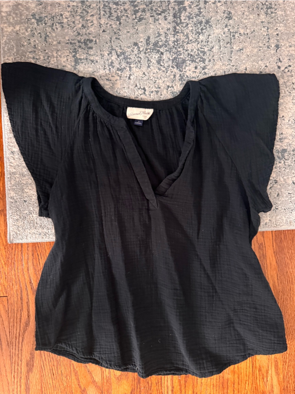 Casual Black Gauze V-Neck Women's Tops- Black & White
